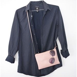 H&M • Button up • polka dot • navy blue shirt